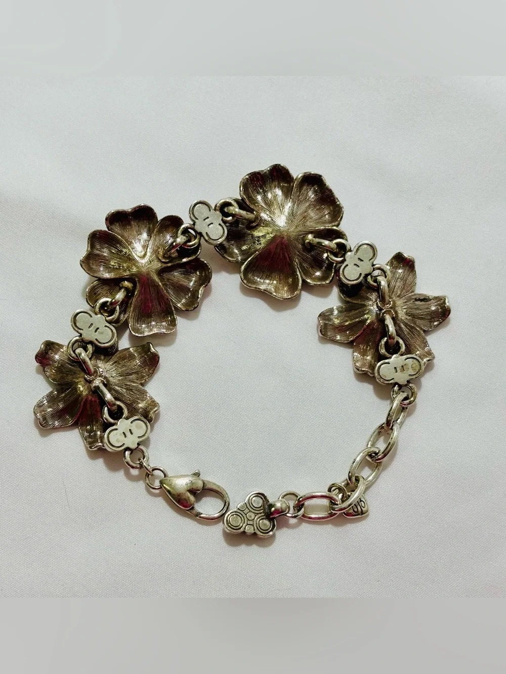 Brighton Bold Floral Two-Tone silver plate/gold plate Link Bracelet - 8.5 “